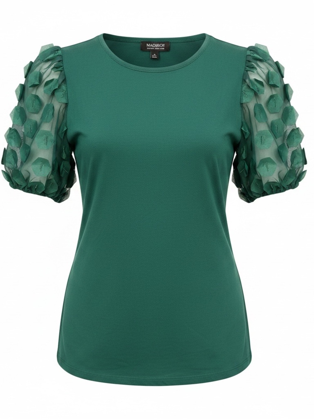 Madison Emerald Green Puff-Sleeve Crewneck Top